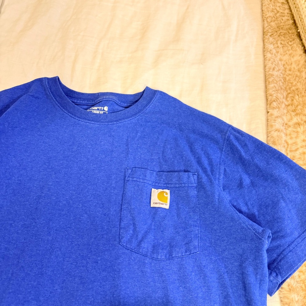 Carhartt K87 Mens Blue Loose Fit Short Sleeve Pocket T-Shirt Size Medium M - Picture 2 of 4